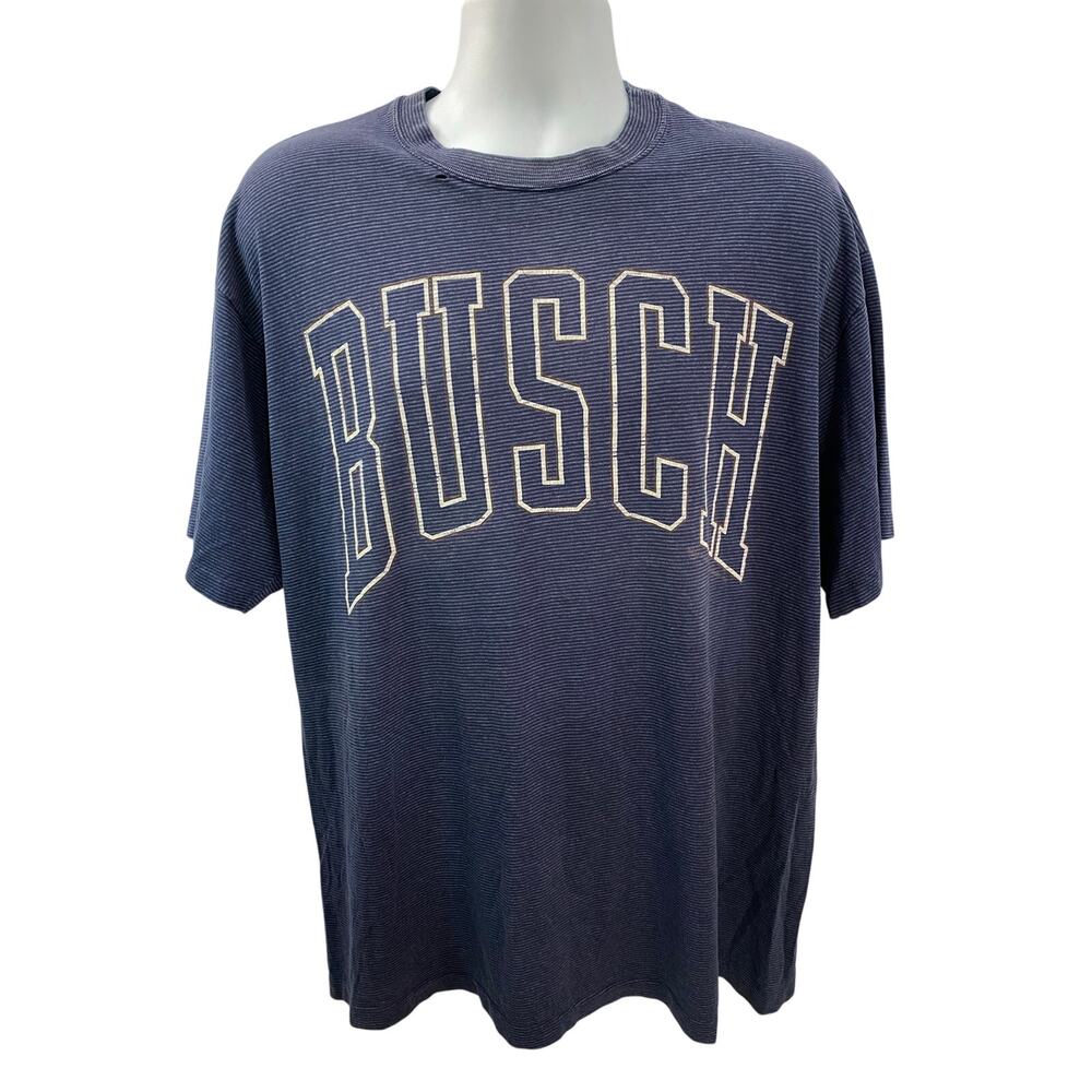 Vintage BUSCH BEER Striped T-Shirt – Size XL – Made in  USA 90s